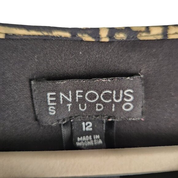 En Focus Dress 12 Brown Black Geometric Print Women's Short 3/4 Sleeve Lined - Picture 5 of 9